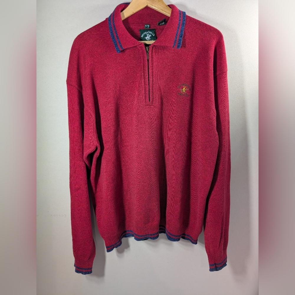 ​Vintage Beverly Hills Polo Club 1/4 Zip Sweater Men's XL Red Knit Pullover - Picture 6 of 8